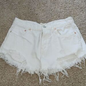 We the Free Distressed White Jean Shorts Raw Edge 30